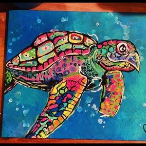 Painting print of a colorful sea turtle!